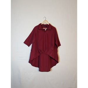 NWT Zanzea maroon red long flowy collared blouse top womens large